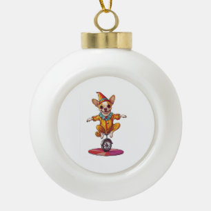 Clown Chihuahua � Lustiger Zirkushund Keramik Kugel-Ornament