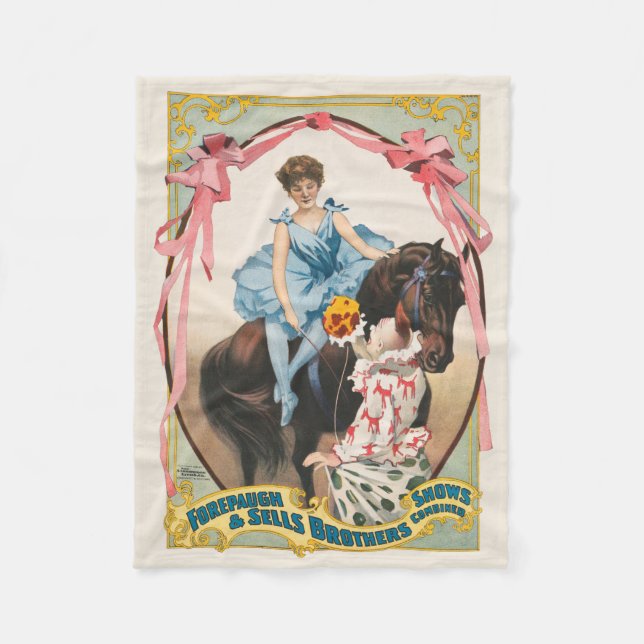 Clown, der einer Frau Blume auf dem Pferd übergibt Fleecedecke (Vorderseite)