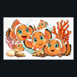 Clown fish Cartoon cute Family Underwater Fotodruck<br><div class="desc">Cute and Joyful little Clownfish Cartoon Characters swimming together on underwater Coral Reef Background. Original Vector Illustration Copyright BluedarkArt.</div>
