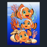 Clown fish Cartoon cute Family Underwater Fotodruck<br><div class="desc">Cute and Joyful little Clownfish Cartoon Characters swimming together on underwater Coral Reef Background. Original Vector Illustration Copyright BluedarkArt.</div>