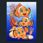 Clown fish Cartoon cute Family Underwater Fotodruck<br><div class="desc">Cute and Joyful little Clownfish Cartoon Characters swimming together on underwater Coral Reef Background. Original Vector Illustration Copyright BluedarkArt.</div>