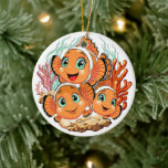 Clown fish Cartoon cute Family Underwater Keramik Ornament<br><div class="desc">Cute and Joyful little Clownfish Cartoon Characters swimming together on underwater Coral Reef Background. Original Vector Illustration Copyright BluedarkArt.</div>