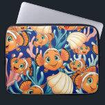Clown fish Cartoon cute Family Underwater Laptopschutzhülle<br><div class="desc">Cute and Joyful little Clownfish Cartoon Characters swimming together on underwater Coral Reef Background. Original Vector Illustration Copyright BluedarkArt.</div>