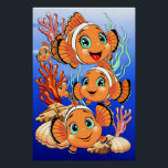 Clown fish Cartoon cute Family Underwater Poster<br><div class="desc">Cute and Joyful little Clownfish Cartoon Characters swimming together on underwater Coral Reef Background. Original Vector Illustration Copyright BluedarkArt.</div>