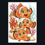 Clown fish Cartoon cute Family Underwater Poster<br><div class="desc">Cute and Joyful little Clownfish Cartoon Characters swimming together on underwater Coral Reef Background. Original Vector Illustration Copyright BluedarkArt.</div>