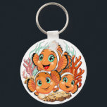 Clown fish Cartoon cute Family Underwater Schlüsselanhänger<br><div class="desc">Cute and Joyful little Clownfish Cartoon Characters swimming together on underwater Coral Reef Background. Original Vector Illustration Copyright BluedarkArt.</div>