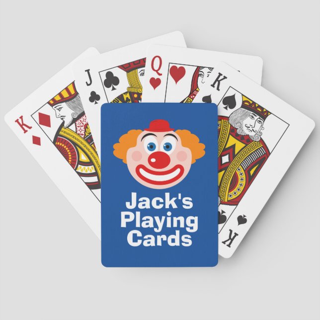 Clown-Gesicht mit eigenen Spielkarten für Kinder (Rückseite)