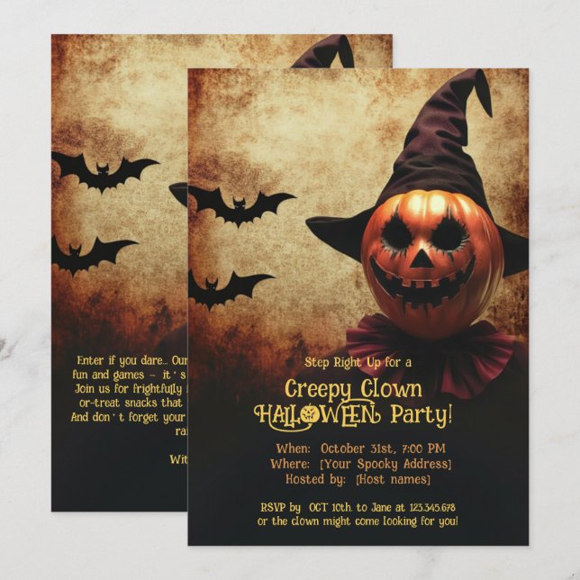 Clown Halloween Bash Einladung (Vorne/Hinten)