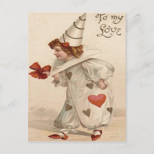 Clown Harlequin Herzvalentine Feiertagspostkarte