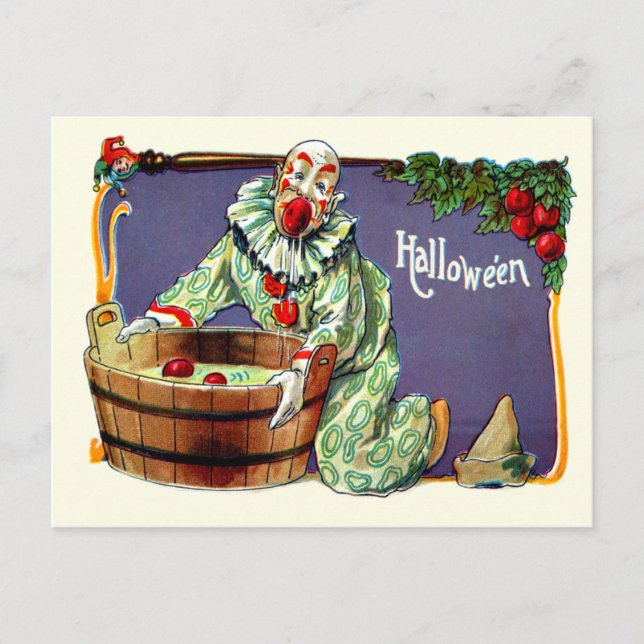 Clown Jester Bobbing For Apples Postkarte (Vorderseite)