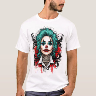 Clown-Königin mit cyanfarbenem Haar - Gruseliges C T-Shirt