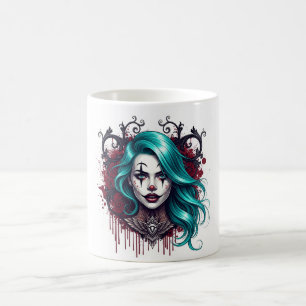 Clown-Königin mit cyanfarbenem Haar - Spooky Chic Kaffeetasse
