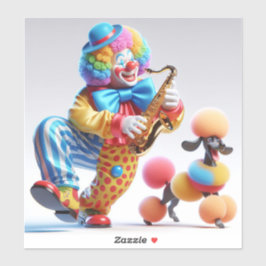 Clown mit Poodle und Saxophon von Natasha Us Aufkleber