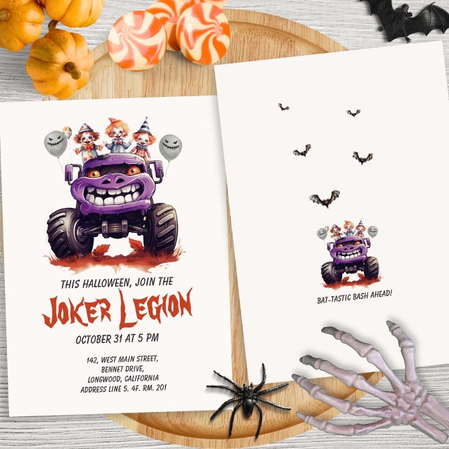 Clown-Monster-Lkw Kids Halloween Einladung (Von Creator hochgeladen)