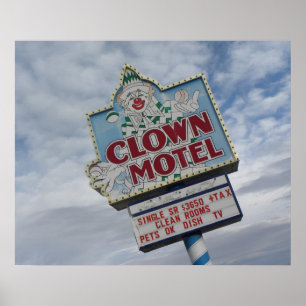 Clown-Motel-Verkehrsschild-Vintager Poster