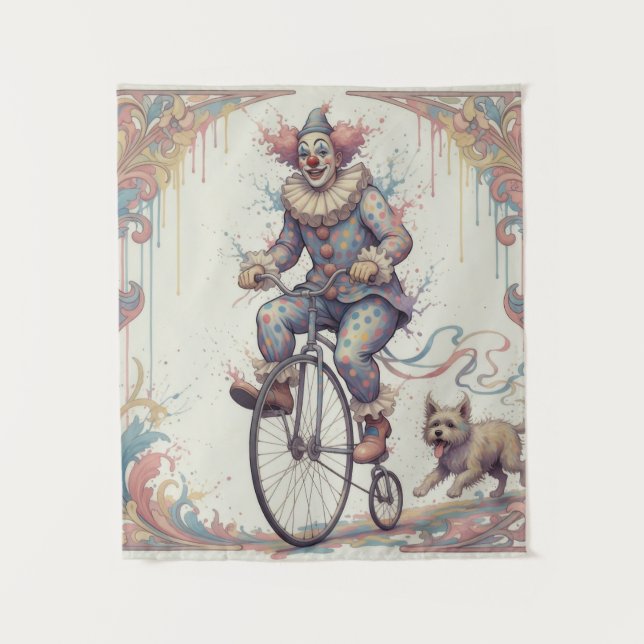 Clown on a bike Tapestry Wandteppich (Vorderseite)