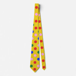 Clown Party Krawatte_gelb mit bunten Polka Punkte Krawatte
