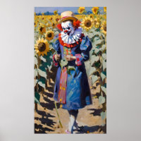 Clown pflückt Sonnenblumen