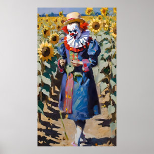 Clown pflückt Sonnenblumen Poster
