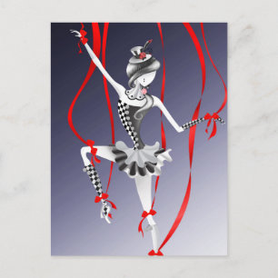 Clown-Puppe rote Bänder Postkarte