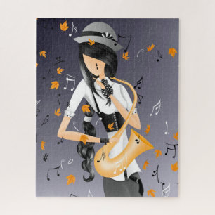 Clown saxophoniste Golden Feuilles Jigsaw Puzzle