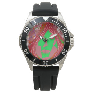 Clown-Steampunk-Uhr aus Edelstahl und Gummi Armbanduhr