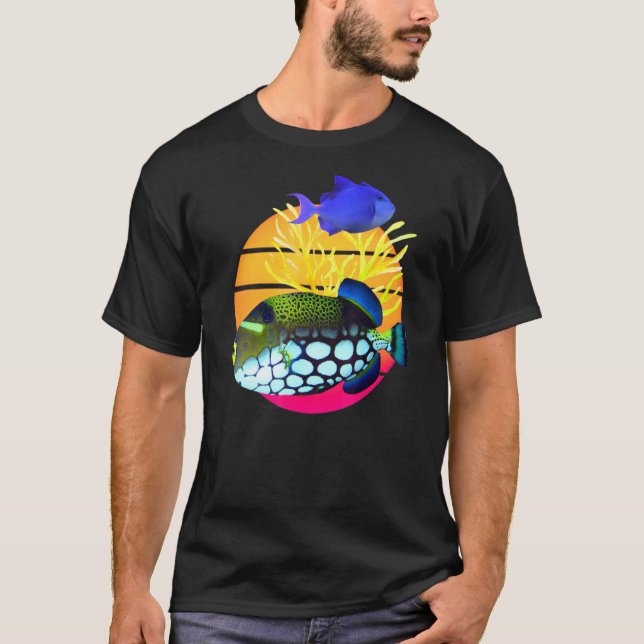 Clown Trigger Niger Triggerfish aggressiver Salzwa T-Shirt (Vorderseite)