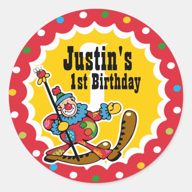 Clown um den 1. Geburtstag Custom Aufkleber (Vorderseite)