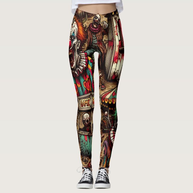 Clown Zombie Halloween Leggings (Vorderseite)