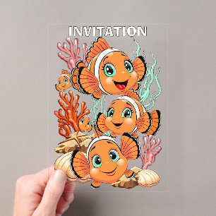 Clownfisch Cartoon süß Familie Unterwasser Acryleinladungen