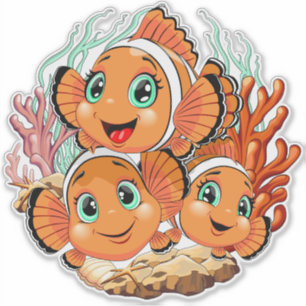 Clownfisch Cartoon süß Familie Unterwasser Aufkleber