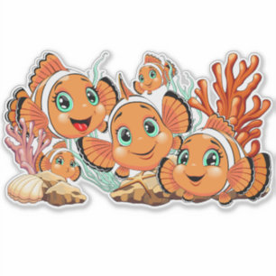 Clownfisch Cartoon süß Familie Unterwasser Aufkleber