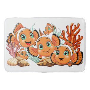 Clownfisch Cartoon süß Familie Unterwasser Badematte