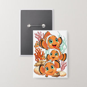 Clownfisch Cartoon süß Familie Unterwasser Button