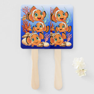Clownfisch Cartoon süß Familie Unterwasser Fächer