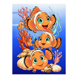 Clownfisch Cartoon süß Familie Unterwasser Fotodruck