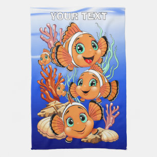 Clownfisch Cartoon süß Familie Unterwasser Geschirrtuch