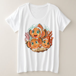 Clownfisch Cartoon süß Familie Unterwasser Große Größe T-Shirt