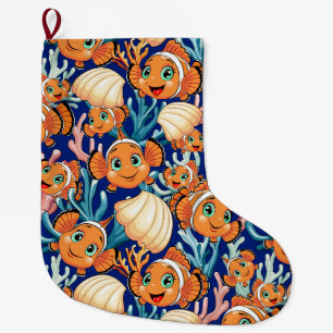 Clownfisch Cartoon süß Familie Unterwasser Großer Weihnachtsstrumpf