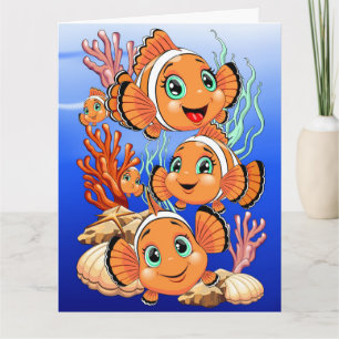 Clownfisch Cartoon süß Familie Unterwasser Karte