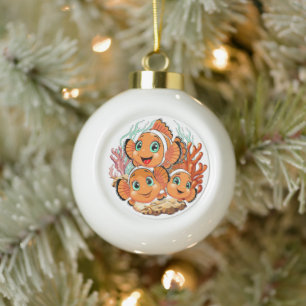 Clownfisch Cartoon süß Familie Unterwasser Keramik Kugel-Ornament