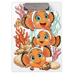 Clownfisch Cartoon süß Familie Unterwasser Klemmbrett