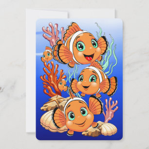 Clownfisch Cartoon süß Familie Unterwasser Mitteilungskarte
