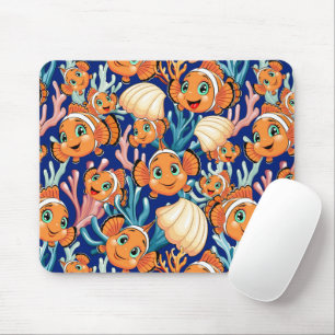 Clownfisch Cartoon süß Familie Unterwasser Mousepad