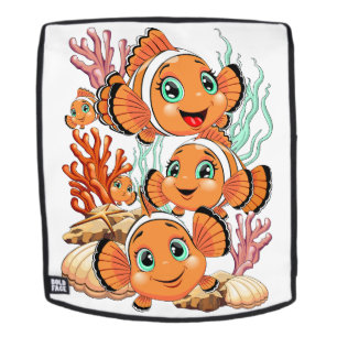Clownfisch Cartoon süß Familie Unterwasser Rucksack