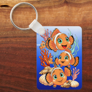 Clownfisch Cartoon süß Familie Unterwasser Schlüsselanhänger