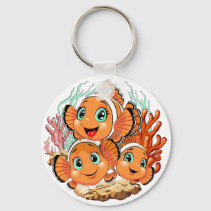 Clownfisch Cartoon süß Familie Unterwasser Schlüsselanhänger