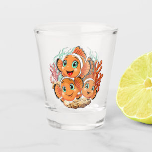 Clownfisch Cartoon süß Familie Unterwasser Schnapsglas