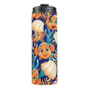 Clownfisch Cartoon süß Familie Unterwasser Thermosbecher