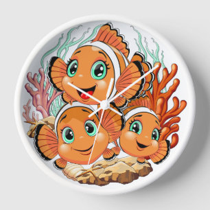 Clownfisch Cartoon süß Familie Unterwasser Uhr